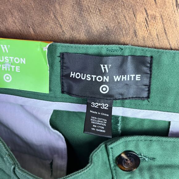 Houston White Mens Pants Green Chinos Single Pleated Wide Leg 100% Cotton 32x32 - Picture 4 of 12